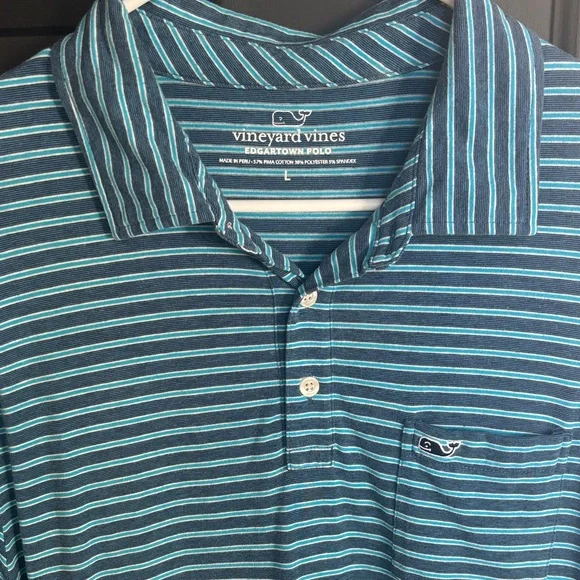 Vineyard Vines Men's Polo in Blue and White Stripes - Picture 2 of 3